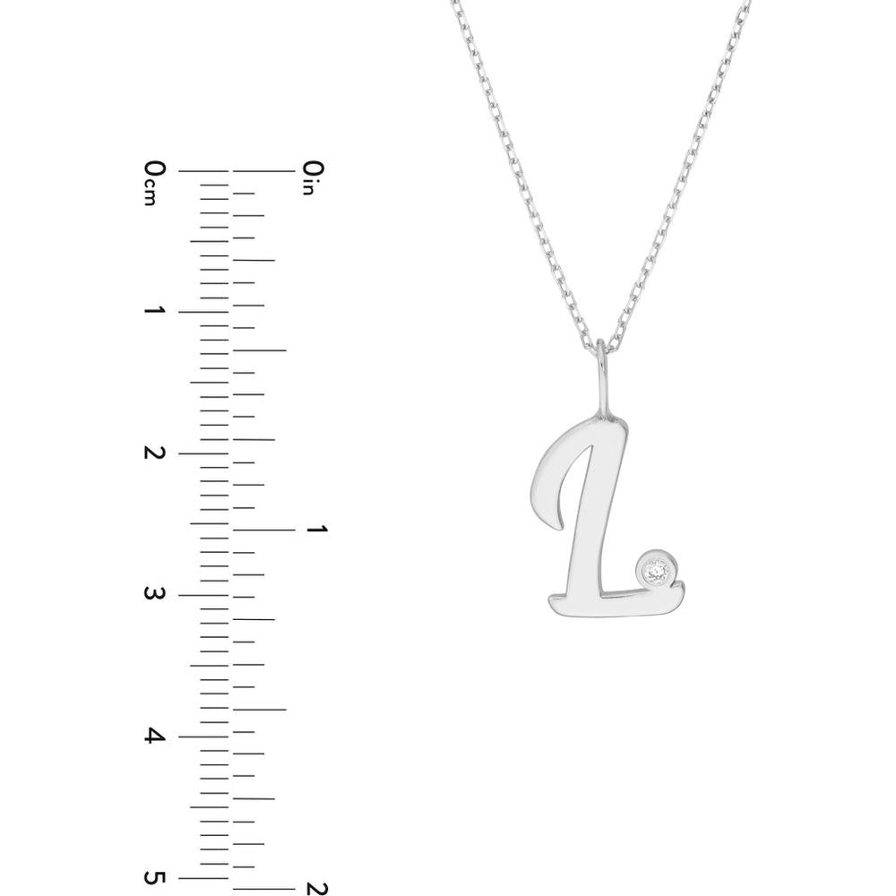 Olas d'Oro - 14K White Gold Script 'L' Diamond Bezel Pendant Necklace - 0.02 Carat Diamond