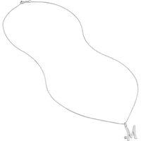 Olas d'Oro - 14K White Gold Script 'M' Pendant Necklace with Diamond Bezel - 0.02 Carat Diamond
