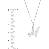 Olas d'Oro - 14K White Gold Script 'M' Pendant Necklace with Diamond Bezel - 0.02 Carat Diamond