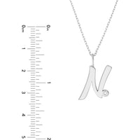 Olas d'Oro - 14K White Gold Script 'N' Pendant Necklace with Diamond Bezel - 0.02 Carat Total Diamond Weight