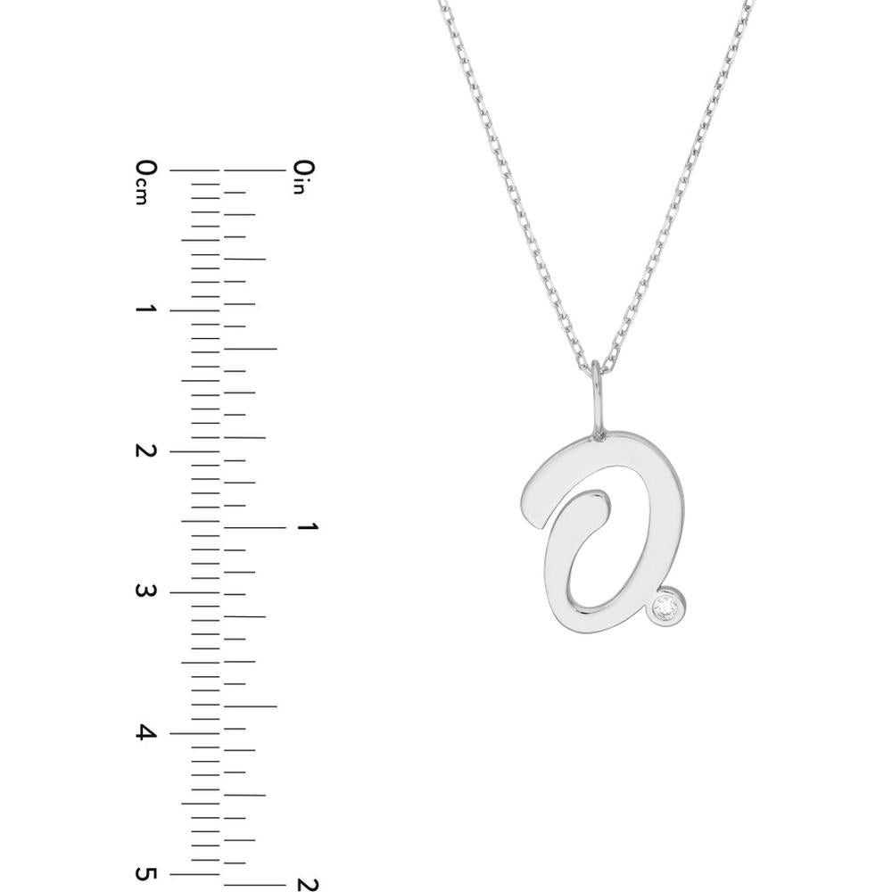 Olas d'Oro - 14K White Gold Script 'O' Diamond Bezel Pendant Necklace with Adjustable Chain 0.02 Carat Diamond