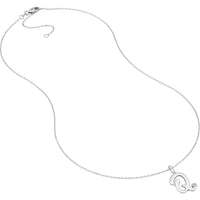 Olas d'Oro - 14K White Gold Script 'Q' Necklace with Diamond Bezel - 0.02 Carat Diamond