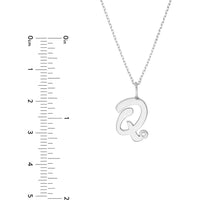 Olas d'Oro - 14K White Gold Script 'Q' Necklace with Diamond Bezel - 0.02 Carat Diamond