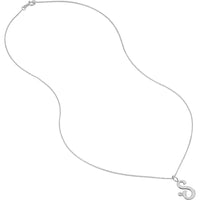 Olas d'Oro - 14K White Gold Script 'S' Pendant Necklace with Bezel Set Diamond - 0.02 Carat Total Diamond Weight
