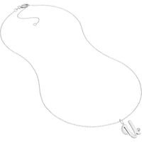 Olas d'Oro - 14K White Gold Script 'U' Pendant Necklace with Bezel-Set Diamond - 0.02 Carat Total Diamond Weight