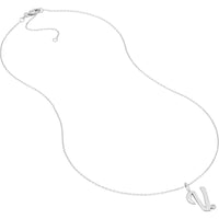 Olas d'Oro - 14K White Gold Script 'V' Necklace with Diamond Bezel - 0.02 Carat Total Diamond Weight