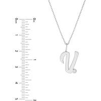 Olas d'Oro - 14K White Gold Script 'V' Necklace with Diamond Bezel - 0.02 Carat Total Diamond Weight