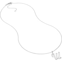 Olas d'Oro - 14K White Gold Script 'W' Pendant Necklace with Diamond Bezel - 0.02 Carat Diamond