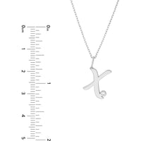 Olas d'Oro - 14K White Gold Script 'X' Diamond Bezel Pendant Necklace with Adjustable Chain - 0.02 Carat Total Diamond Weight