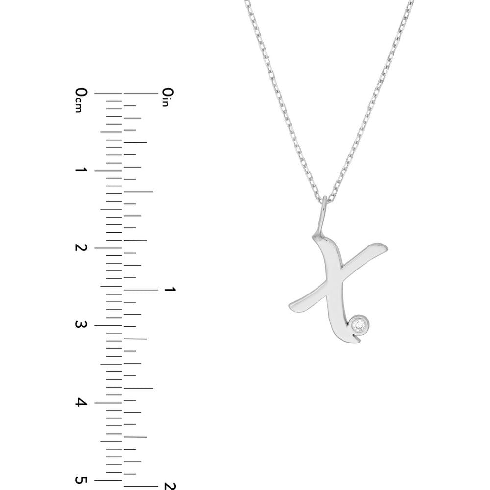 Olas d'Oro - 14K White Gold Script 'X' Diamond Bezel Pendant Necklace with Adjustable Chain - 0.02 Carat Total Diamond Weight