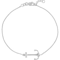 Olas d'Oro - 14K White Gold Sideways Anchor Adjustable Bracelet - Elegant Nautical Design