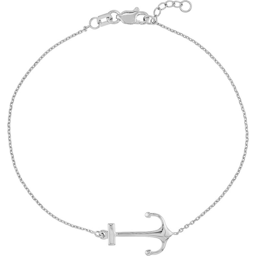 Olas d'Oro - 14K White Gold Sideways Anchor Adjustable Bracelet - Elegant Nautical Design