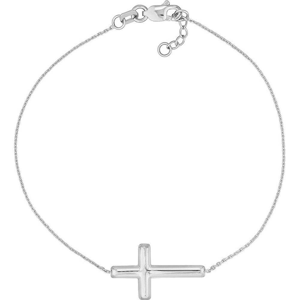 Olas d'Oro - 14K White Gold Sideways Cross Adjustable Bracelet - 1.38 Grams