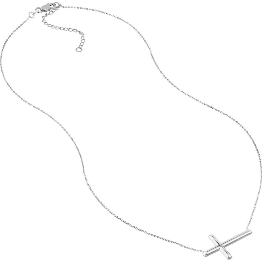 Olas d'Oro - 14K White Gold Sideways Cross Adjustable Necklace  2.29g Weight