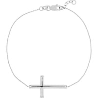 Olas d'Oro - 14K White Gold Sideways Cross Bracelet with Lobster Clasp - 1.60g Weight