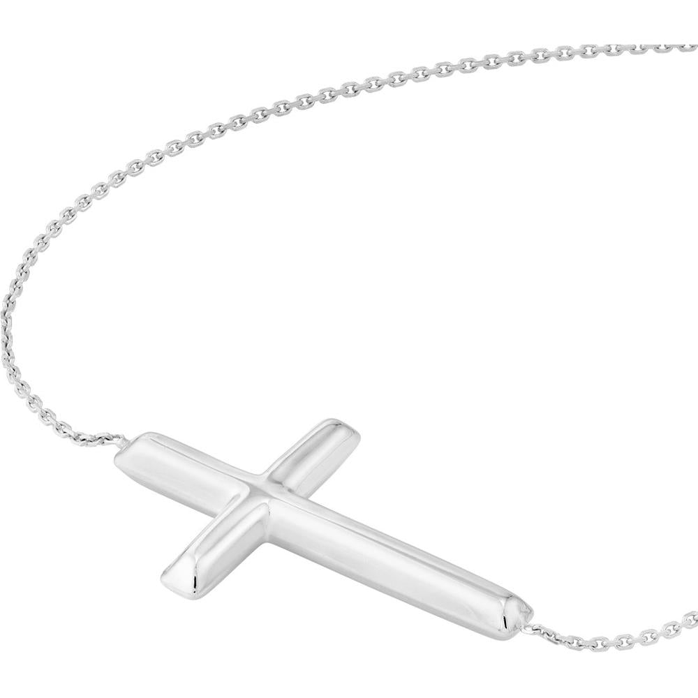 Olas d'Oro - 14K White Gold Sideways Cross Bracelet with Lobster Clasp - 1.60g Weight