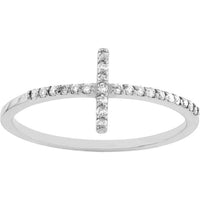 Olas d'Oro - 14K White Gold Sideways Cross Ring with 1/6 Carat Diamond - Size 6