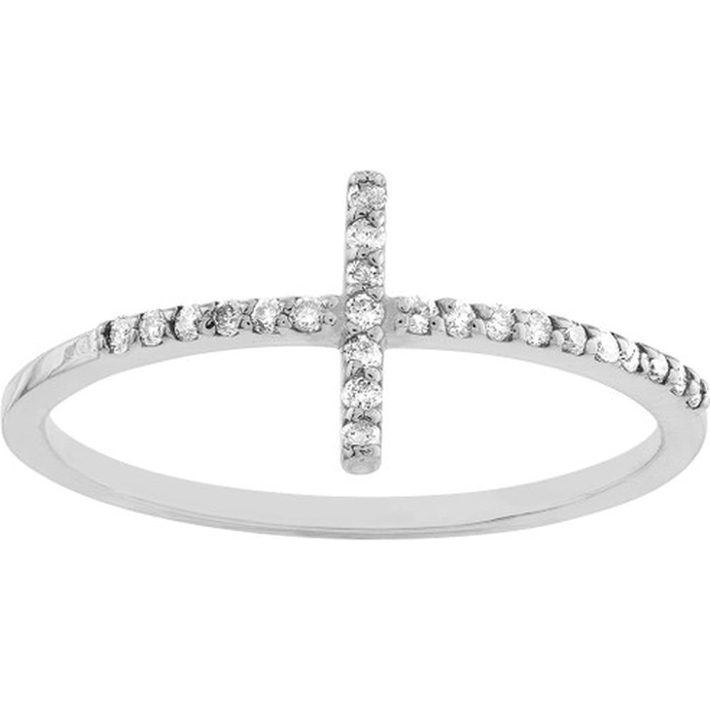 Olas d'Oro - 14K White Gold Sideways Cross Ring with 1/6 Carat Diamond - Size 6