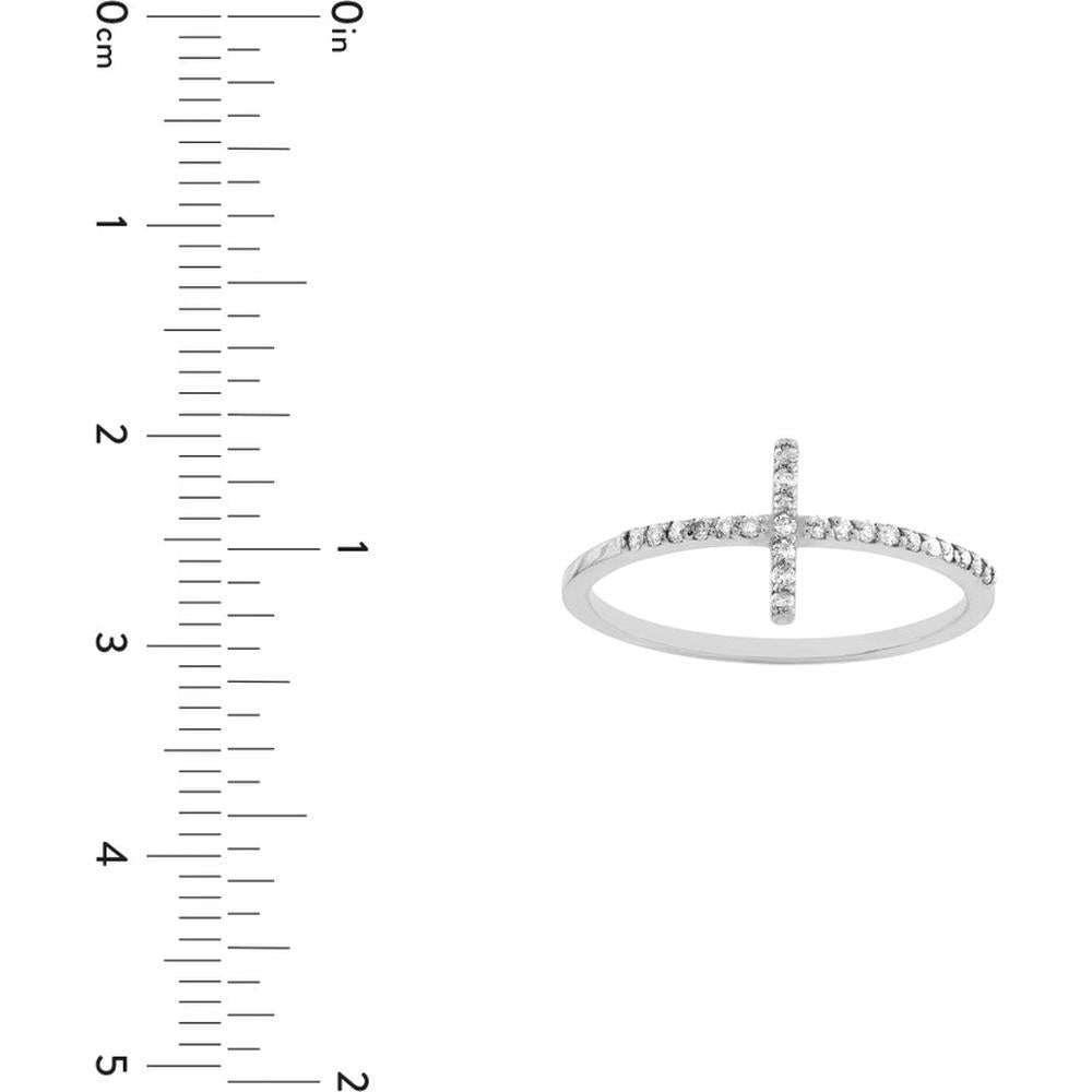 Olas d'Oro - 14K White Gold Sideways Cross Ring with 1/6 Carat Diamond - Size 6