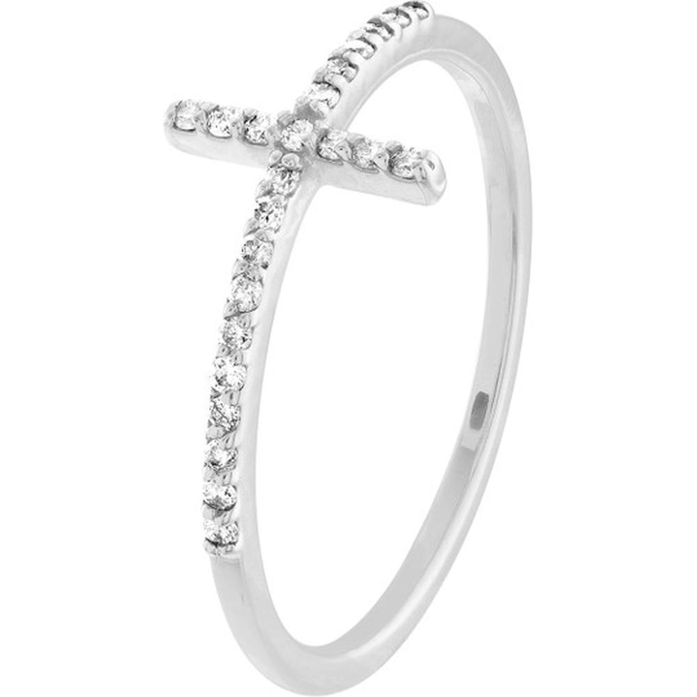 Olas d'Oro - 14K White Gold Sideways Cross Ring with 1/6 Carat Diamond Size 7