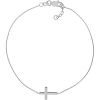 Olas d'Oro - 14K White Gold Sideways Mini Cross Adjustable Bracelet - Faith Inspired Design in Rhodium, Yellow Gold, or Rose Gold Plated Finish