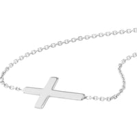 Olas d'Oro - 14K White Gold Sideways Mini Cross Adjustable Bracelet - Faith Inspired Design in Rhodium, Yellow Gold, or Rose Gold Plated Finish