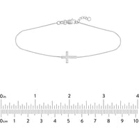 Olas d'Oro - 14K White Gold Sideways Mini Cross Adjustable Bracelet - Faith Inspired Design in Rhodium, Yellow Gold, or Rose Gold Plated Finish