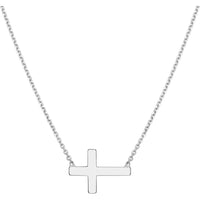 Olas d'Oro - 14K White Gold Sideways Mini Cross Adjustable Necklace - Faith-Inspired Pendant with Rhodium, Yellow Gold, or Rose Gold Plating