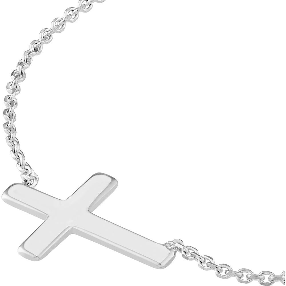 Olas d'Oro - 14K White Gold Sideways Mini Cross Adjustable Necklace - Faith-Inspired Pendant with Rhodium, Yellow Gold, or Rose Gold Plating