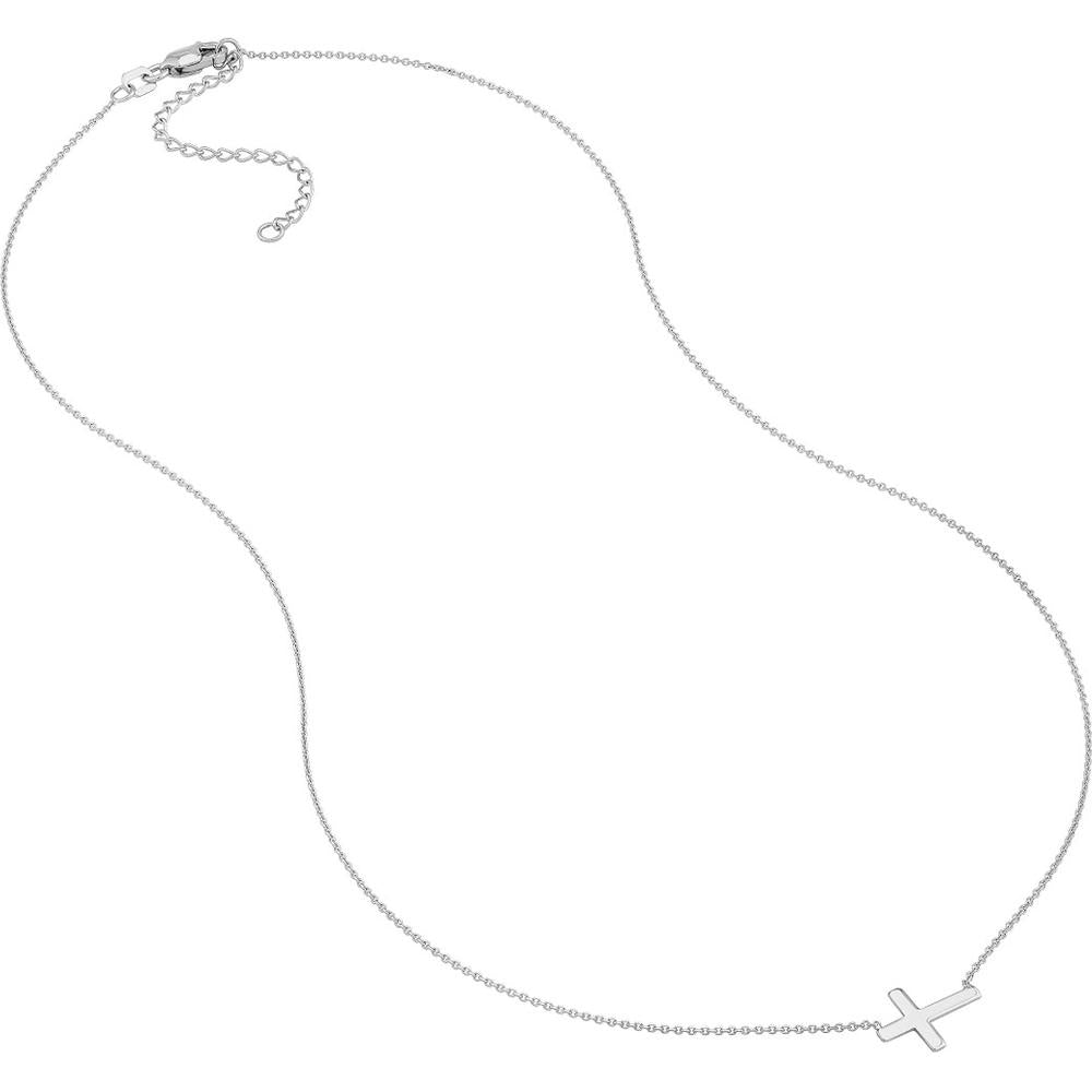 Olas d'Oro - 14K White Gold Sideways Mini Cross Adjustable Necklace - Faith-Inspired Pendant with Rhodium, Yellow Gold, or Rose Gold Plating