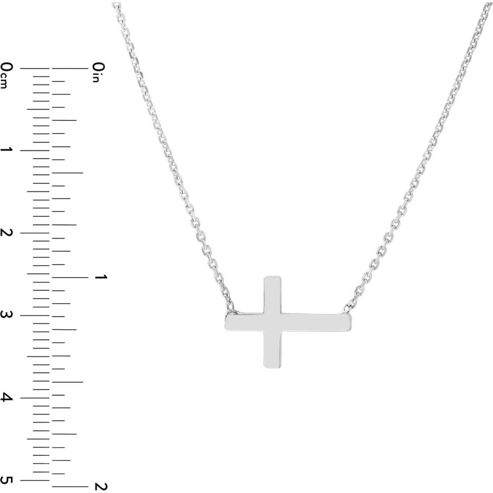 Olas d'Oro - 14K White Gold Sideways Mini Cross Adjustable Necklace - Faith-Inspired Pendant with Rhodium, Yellow Gold, or Rose Gold Plating