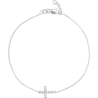 Olas d'Oro - 14K White Gold Sideways Mini CZ Cross Adjustable Bracelet with Lobster Clasp Closure