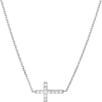 Olas d'Oro - 14K White Gold Sideways Mini CZ Cross Adjustable Necklace