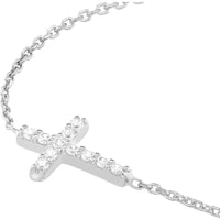 Olas d'Oro - 14K White Gold Sideways Mini CZ Cross Adjustable Necklace
