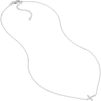 Olas d'Oro - 14K White Gold Sideways Mini CZ Cross Adjustable Necklace
