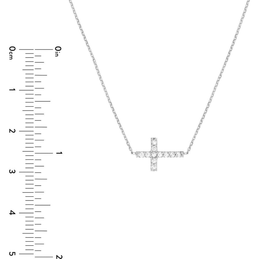 Olas d'Oro - 14K White Gold Sideways Mini CZ Cross Adjustable Necklace