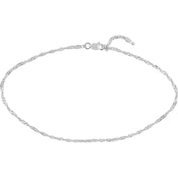 Olas d'Oro - 14K White Gold Singapore Chain Adjustable Anklet - 9-10 Inches Length