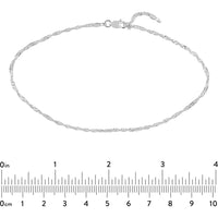 Olas d'Oro - 14K White Gold Singapore Chain Adjustable Anklet - 9-10 Inches Length