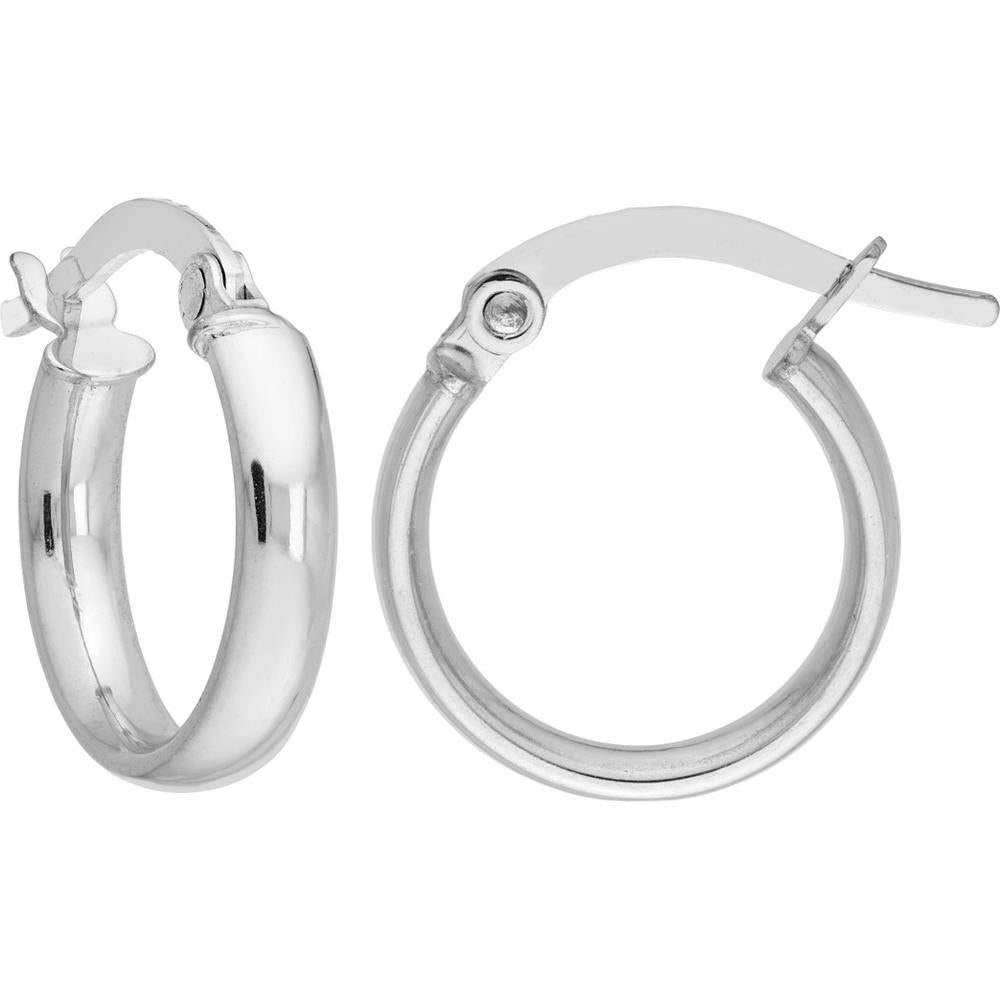 Olas d'Oro - 14K White Gold Small High Polished Hoop Earrings - 13mm