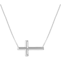 Olas d'Oro - 14K White Gold Small Sideways Cross Adjustable Necklace - 2.10 Grams