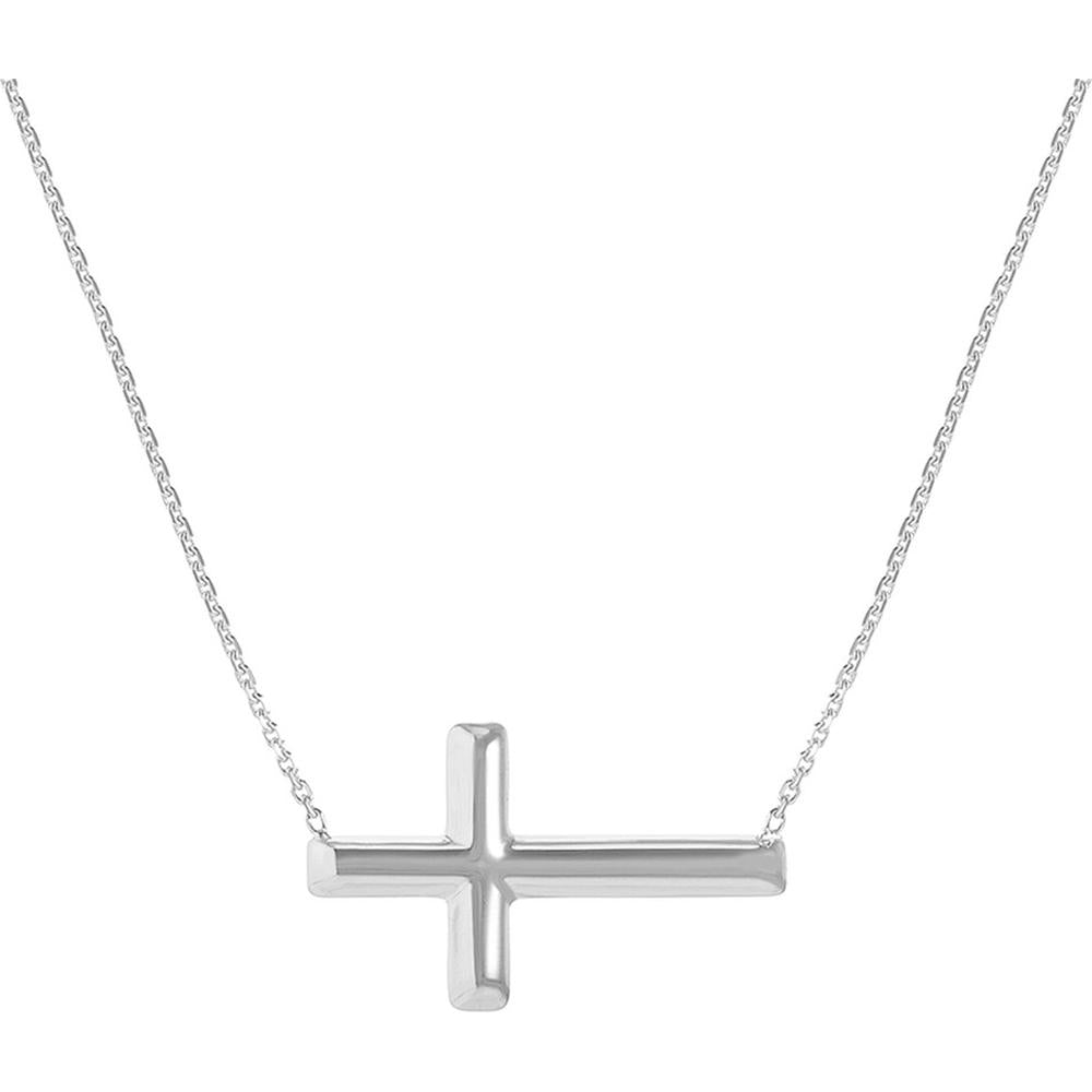 Olas d'Oro - 14K White Gold Small Sideways Cross Adjustable Necklace - 2.10 Grams