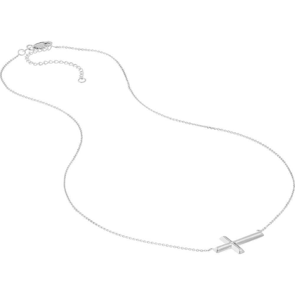Olas d'Oro - 14K White Gold Small Sideways Cross Adjustable Necklace - 2.10 Grams