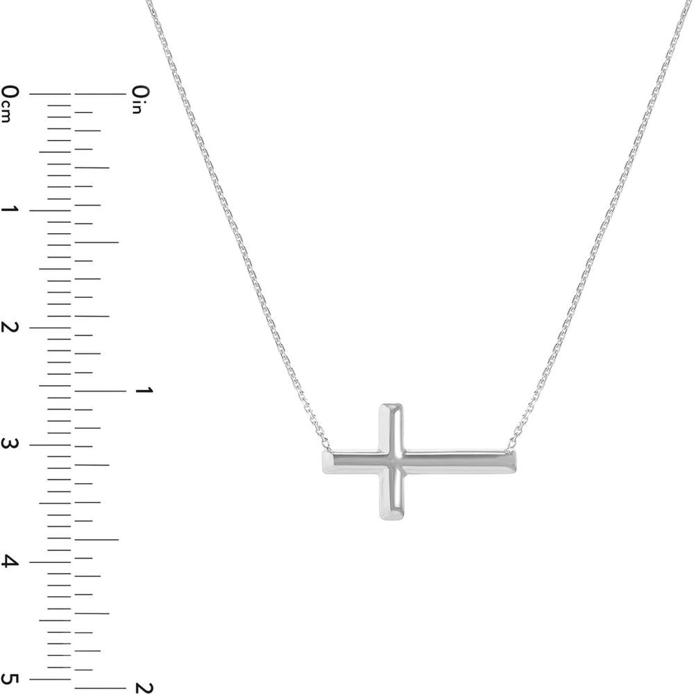 Olas d'Oro - 14K White Gold Small Sideways Cross Adjustable Necklace - 2.10 Grams