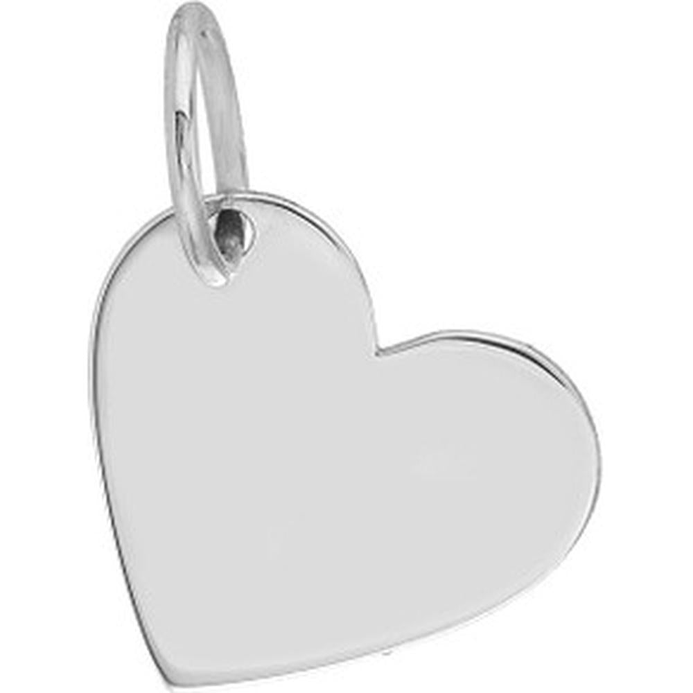 Olas d'Oro - 14K White Gold Small Slanted Heart Engravable Charm Pendant 0.95 Grams Weight