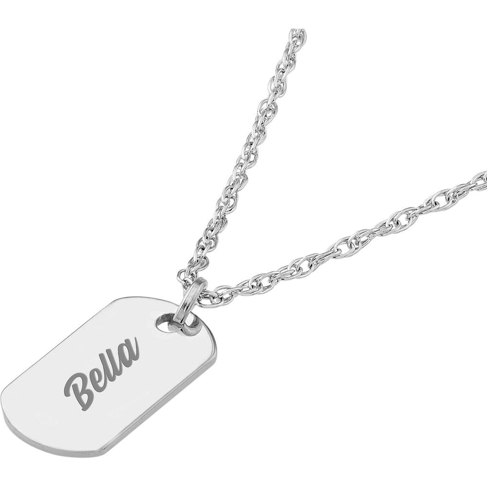 Olas d'Oro - 14K White Gold So You Mini Dog Tag Adjustable Necklace - Personalized Pendant