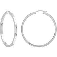 Olas d'Oro - 14K White Gold Square Tube Hoop Earrings - 50mm Diameter