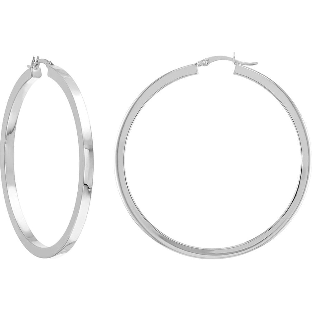 Olas d'Oro - 14K White Gold Square Tube Hoop Earrings - 50mm Diameter