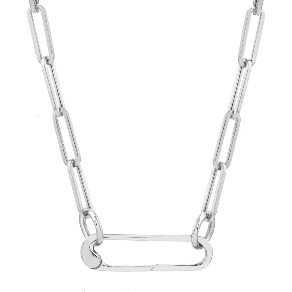 Olas d'Oro - 14K White Gold Square Wire Oval Designer Push Lock - 1.65g Weight