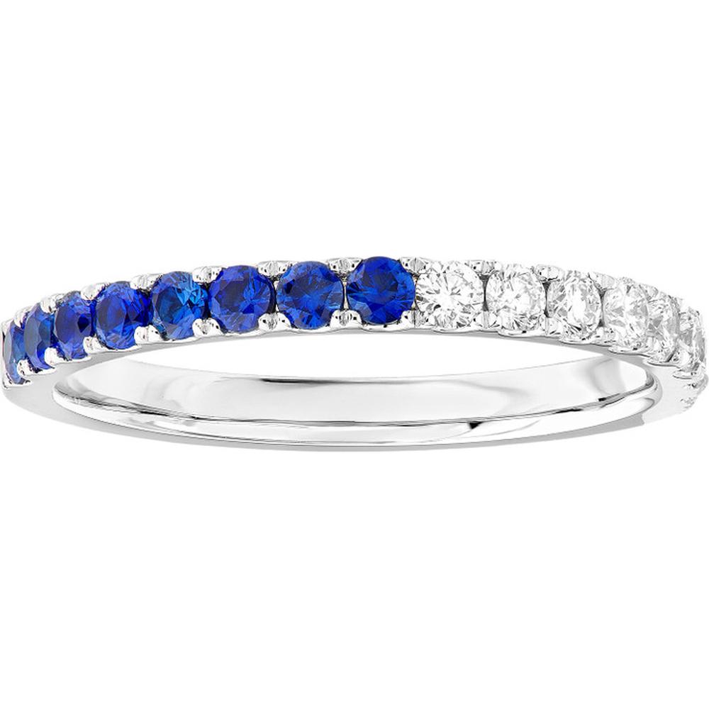 Olas d'Oro - 14K White Gold Stackable Band with Alternating Sapphire and Diamond Stones - 0.64 Carat Total Carat Weight