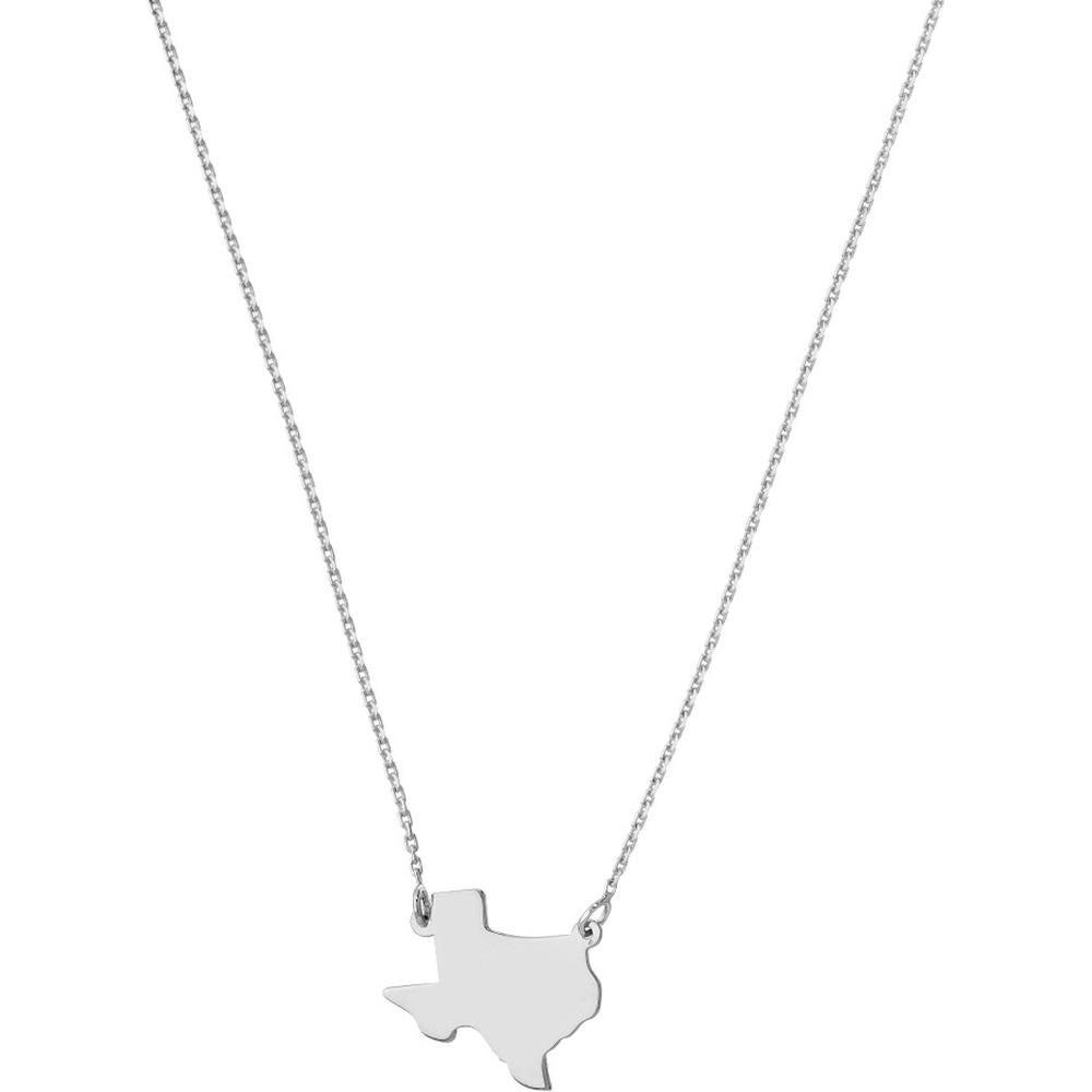 Olas d'Oro - 14K White Gold States Plain Map Necklace with Optional Diamond Bezel - Custom State Pendant